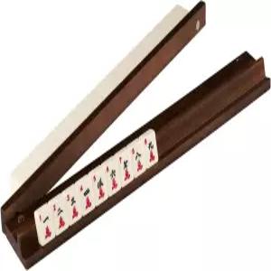 푸셔가 있는 MUTEX 아메리칸 호두나무 마작 랙 마작/멕시코 기차/도미노용 4개 세트 우아한 나무 타일 -