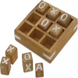 청소년 및 성인을 위한 TOSQP27 선물 수제 틱택토 브레인 티저 퍼즐 게임 - 인레이가 포함된 프리미엄 우드