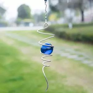 글레이징 볼 스파이럴 테일 윈드 스피너 스태빌라이저 후크 앤 블루 크리스탈 유리 오르브가 있는 정원