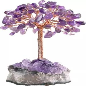 선익 내추럴 자수정 크리스탈 트리 클러스터 베이스 와이어 랩 칩 스톤스 분재 머니 홈 오피스 장식으로