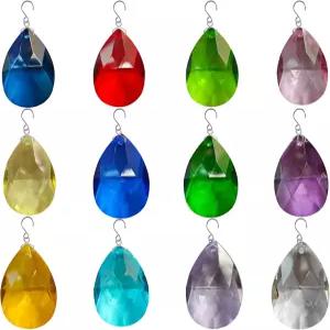 12 PCS 컬러풀 크리스탈 유리 프리즘 선캐처 크리스마스 걸이 장식품 무지개 펜던트 메이커 창문용 가정