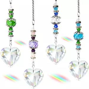 4pcs 크리스탈 선캐처 클리어 하트 실내 창문 샹들리에 가든 홈 웨딩 크리스마스 발렌타인 데이 장식용