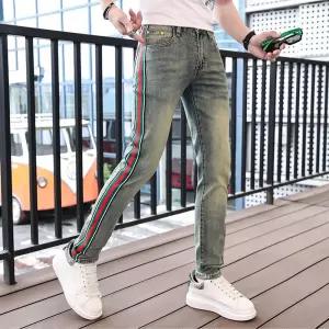 남자 청바지 일자핏 봄여름 배색 테이프 워싱 블루 스키니진 슬림 스판 캐주얼팬츠 컬러 유행2