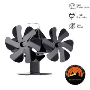 무동력팬 선풍기 열 구동 벽난로 통나무 우드 버너 더블 헤드 저소음 가정 사이클 공기 가열 12 스토브