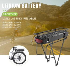 36V 48V 52V 전기자전거 리어랙 배터리 17.5Ah 20.8Ah 18650 리튬이온 팩 (바팡/통셩 모터 키트용)