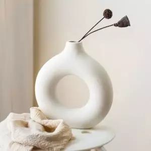 루미 도자기 인테리어 꽃병 19.5x18cm 베이지 도자기화병