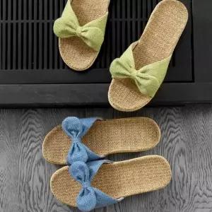 여성 남자 라탄 린넨 리본 왕골 슬리퍼 4cm 실내화