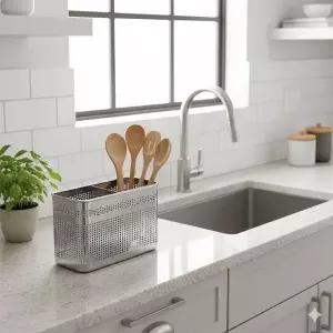 [RIZPICK]직사각 걸이형 타공 스텐 물빠짐 수저 정리함 꽂이 2구 주방수저통