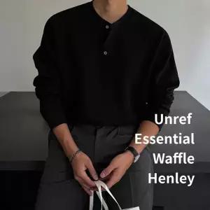 언레프 남자 와플 헨리넥 긴팔티 면스판 기본 무지 티셔츠 간절기 남성티