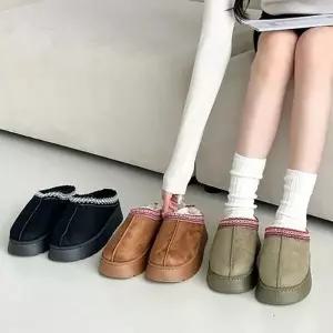 여성 스웨이드 부츠 인디안 패턴 통굽 겨울 뮬 슬리퍼