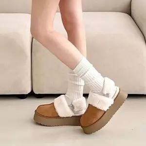 여성 스웨이드 퍼 안감 플랫폼 통굽 털 슬리퍼 샌들 겸용