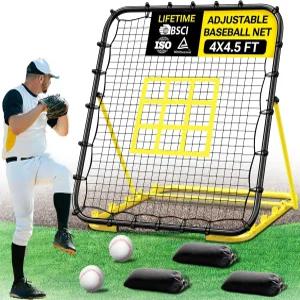 딤플스 엑셀 4x4.5피트 프로야구 리바운더 네트 야구 및 소프트볼 연습을 위한 5개의 조절 가능한 각도의