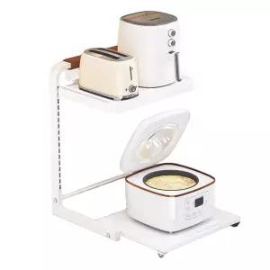 주방 밥솥 레일 전자레인지 밥솥장 슬라이딩 2단 화이트 선반 (59x35x30cm)