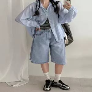 [3XL까지] 사이드패널 버뮤다 데님 반바지 87360 빅사이즈 여성의류