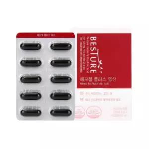 베스처 헤모철 플러스 엽산 1000mg 60캡슐 2개월분 철분 구리 비타민B12 비타민C 임산부 청소년 남녀노소 중장년층 영양제 가임기여성