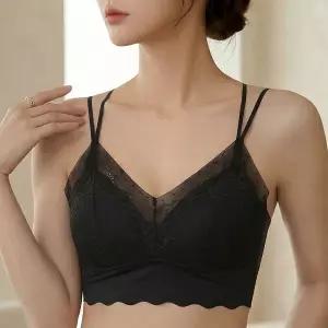 미미캐츠 망사 레이어 여성 노와이어 레이스 끈 브라탑 브라렛 MC13101