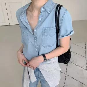 여성 캐주얼 데님 반팔 셔츠 청남방 -WNB0118- 여름