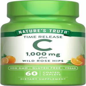 로즈힙이 포함된 네이처 트루스 비타민 C 1000mg 코팅된 캡렛 60개 비GMO 및 텐 프리 보충제