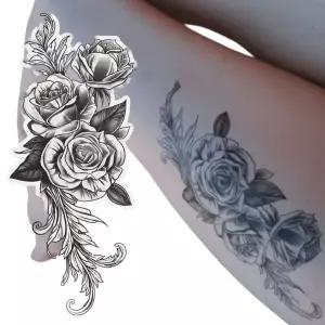 대형 장미 타투 흑백 꽃 스티커 플라워 헤나 문신 비디 다리 로즈 1장
