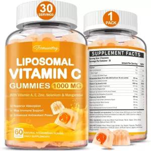 Tcemundry 리포솜 비타민 C 구미 1000mg 아연 엘더베리 A 및 E가 함유된 츄어블