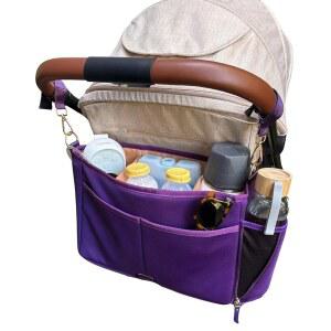 SARAH WELLS 단열 스트랩 유모차 캐디 수하물 가능한 세탁기 네오프렌 디럭스 세탁 슬리브 포켓 퍼플 오거나이저 크로스바디 포함