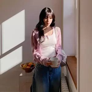 [옷자락]여성 면혼합 슬림핏 크롭 캡내장 줄무늬 나시