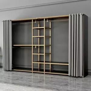 DMK 철제 이중 옷걸이 선반 가정용 침실용 두꺼운 모던 스타일