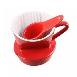 홈아트 레드 세라믹 도자기 커피 드리퍼 1~2인용