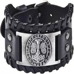 터틀도브 바이킹 가죽 팔찌 룬이 달린 북유럽 커프 켈트 매듭이 토르의 망치 울프 펜리르