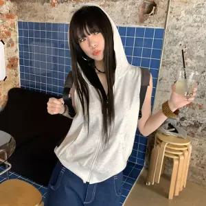 마요 여름 캐주얼 패션 민소매 집업 나시 여성조끼 상의 후드 조끼 루즈핏 아우터 UNO2