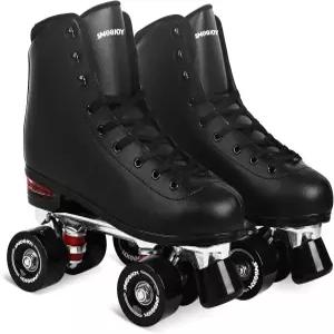 여성용 및 남성용 스무조이 쿼드 롤러 스케이트 - PU 디럭스 더블 로우 클래식 프리미엄 가죽 실내외 더비