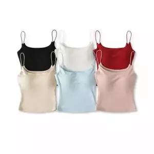 볼사스 여자 캐주얼 여름 조끼 빅 칼라 마카롱 크롭 밴딩 나시 ADOR2