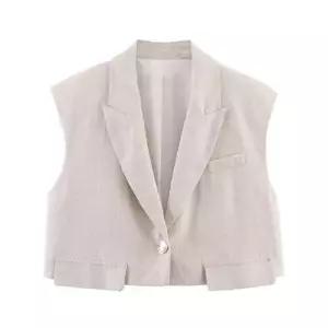 볼사스 캐주얼 여름 여사친 혼방 린넨 나시 숏 조끼 넥 민소매 ADOR2