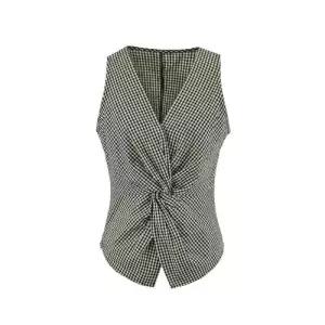 볼사스 여성 검정 캐주얼 빈티지 하계 조끼 프렌치 체크 꼬임 나시 상의 ADOR2