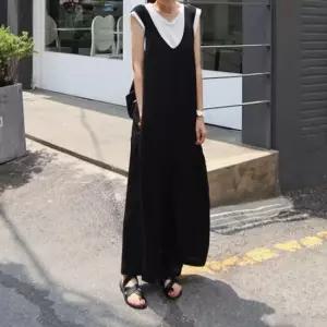 슬리스 무드 내추럴 롱 점프수트 LED1305 겨울 밴딩팬츠 팬츠 멜빵 점프슈트 여성 점프수트 레깅스 가디건