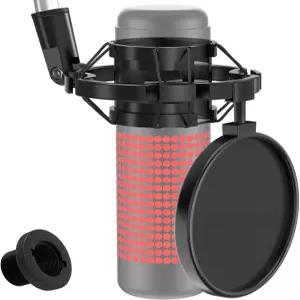 팝 필터가 장착된 마이크 쇼크 마운트 직경 42~46mm/1.65~1.81인치 스튜디오 콘덴서 클립 홀더용 범용 방진