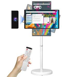 OFD 21 5인치 2세대 휴대용 TV 휠 1080P sRGB 6 128GB 스 지 안드 15 OS 터치스크린 13MP 웹캠 리모컨 무선 프로젝션 6000mAh 배터리 EDLA 화이트