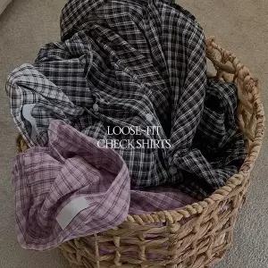 핫핑 [살안타템/빈티지무드] 체크피 루즈핏 잔주름 체크 긴팔셔츠