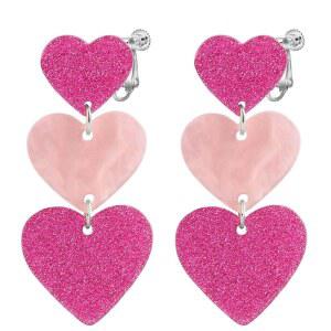 여성용 댕글 귀걸이 클립 핑크 레드 그린 릴 러브 하트 주얼리 뚫리지 않음 롱 태슬 트렌디 발렌타인 댕글링