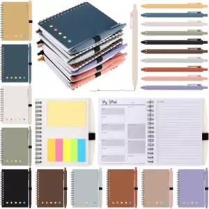 매주 직원 감사 선물 학교에서 스티커 메모 볼펜으로 나선형 플래너 노트를 나열합니다 학생 교사에게