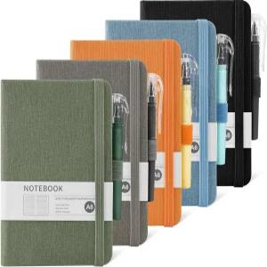 펜 5팩 패브릭 텍스처 하드커버 안감 노트북 A6 휴대용 메모장 학용품으로 돌아가는 노트용 미니쿨 소형