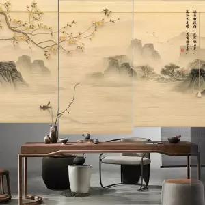 산수화 블라인드 대나무 수묵화 풍경 수채화 파티션