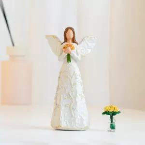 해바라기와 트리 오브 라이프 디자인으로 손으로 그린 천사 피규어 - 은퇴 선물을 위한 수집품 조각품.