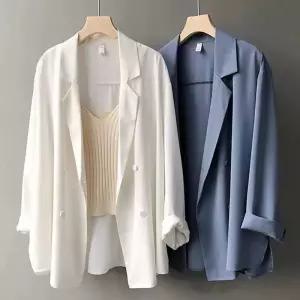 여름 깔깔이 정장재킷 화이트 블랙 긴팔 블루 세미정장 썸머자켓 쉬폰