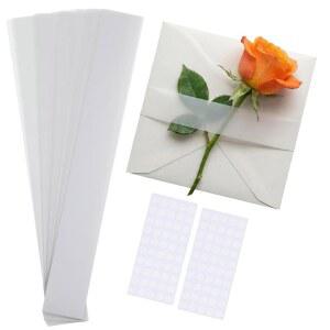 100개의 청첩장 액세서리 벨룸 벨리 밴드, 5개의 x 7 초대장, 투명 청첩장 벨리 밴드, 파티 청첩장 카드 선물 포장 라이너, 100개의 접착 점 포함