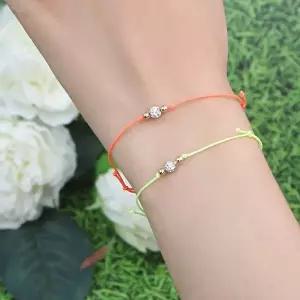 [미니아트]14K 금볼 큐빅볼 포인트 데일리 네온 실 끈 팔찌