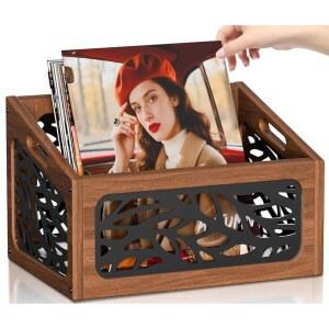 QILICHZ 비닐 레코드 보관함 70파운드 이상 홀더 우드 우든 상자 레코드용 러스틱 앨범 홈 오 용 잡지 파일 랙 블랙