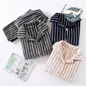 밍크잠옷세트 따뜻한 스트라이프 커플 수면 잠옷 부드러운