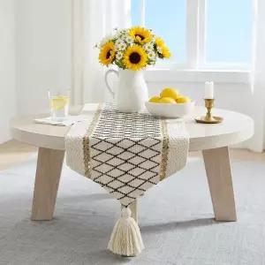 유부 보호 테이블 러너 삼각형 끝 소형 36인치 Macrame Dresser 커버 상단 커피 봄 농가 장식