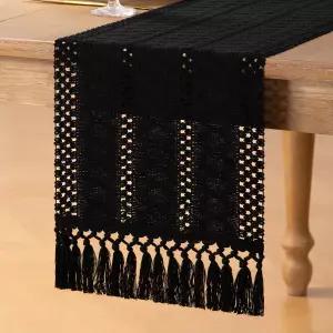 짐텍스 보호 테이블 러너 블랙 36인치 숏 커피 침실 거실 홈 데코용 태슬 스몰 드레서 포함